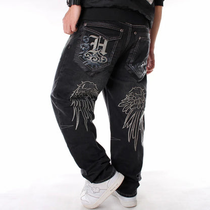 GRIND LARGE WINGS Embroidery Wings Baggy Jeans