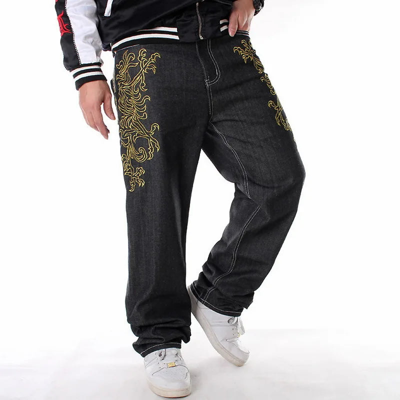 GRIND GOLDEN WINGS Embroidery Wings Baggy Jeans