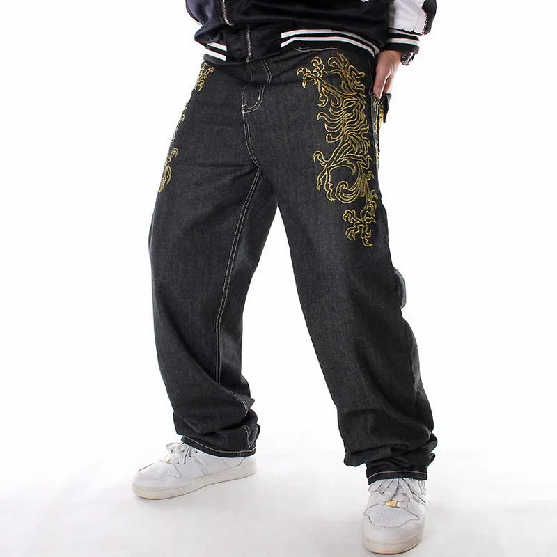 GRIND GOLDEN WINGS Embroidery Wings Baggy Jeans