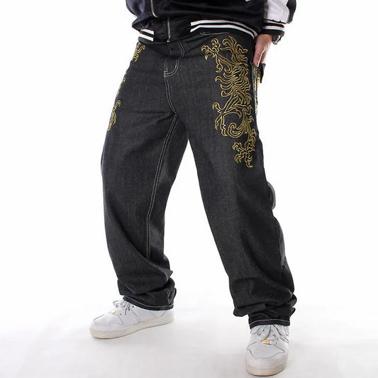 GRIND GOLDEN WINGS Embroidery Wings Baggy Jeans