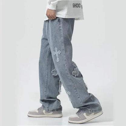 GRIND CROSS Blue Streetwear Baggy Jeans