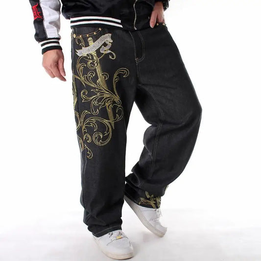 GRIND GOLDEN SWORD Embroidery Wings Baggy Jeans