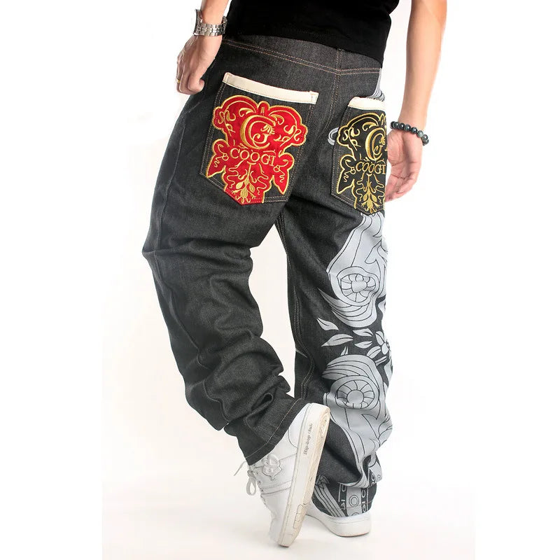 *LIMITED* GRIND Red&Gold Embroidery Baggy Jeans