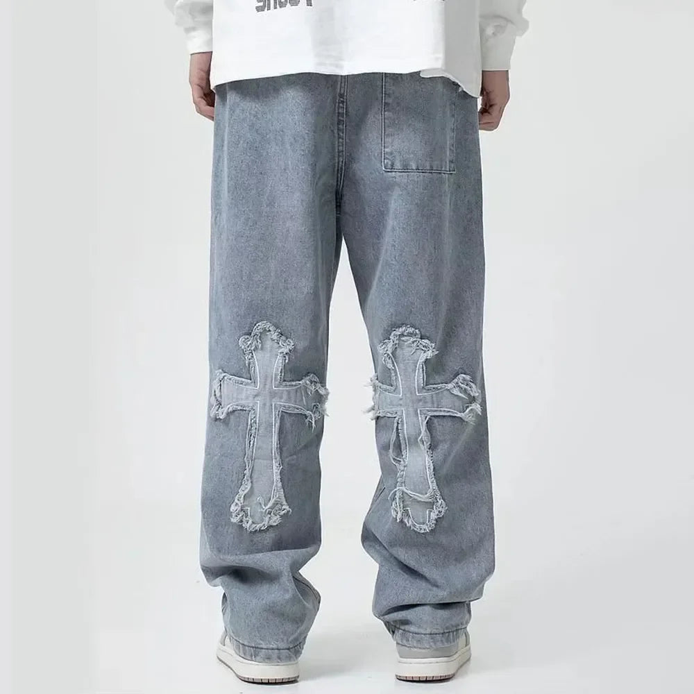 GRIND CROSS Blue Streetwear Baggy Jeans