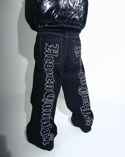 GRIND HEAVEN Embroidery Baggy Jeans