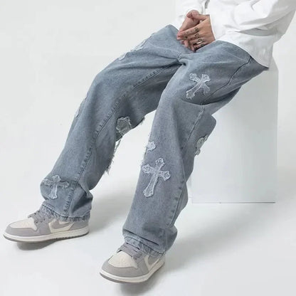 GRIND CROSS Blue Streetwear Baggy Jeans