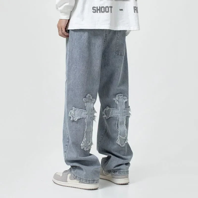 GRIND CROSS Blue Streetwear Baggy Jeans