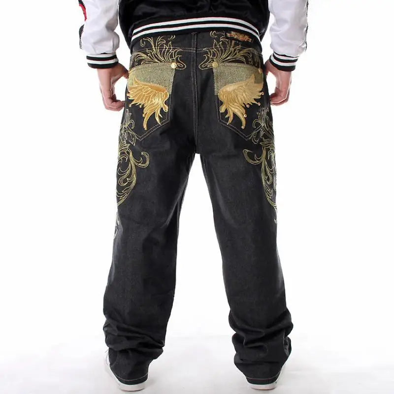 GRIND GOLDEN SWORD Embroidery Wings Baggy Jeans