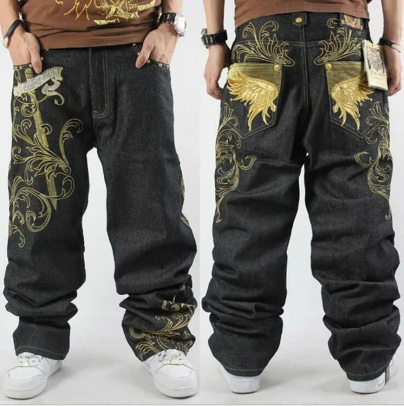 GRIND GOLDEN SWORD Embroidery Wings Baggy Jeans